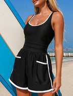Bathing Suit One Pieces High Waisted Ruched Swimsuit Colored Elastic Sleeveless Swimwear Surfing Snorkeling Swimming Summer