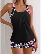 Swimwear Tankini 2 Piece Boy Leg Swimsuit Backless High Waist Vacation Beach Wear U Neck Sleeveless Bathing Suits