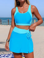 Bathing Suit 2 Pieces Swimsuits Color-blocking Halter Elastic Sleeveless Swimwear Surfing Beach Vacation Summer
