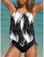 Tankini 2 Piece Swimsuit Cheeky Backless Vacation Beach Wear Ombre Graphic U Neck Sleeveless Bathing Suits
