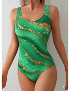 Swimwear One Piece Skirt Swimsuit Vacation Ombre Graphic Sleeveless Bathing Suits