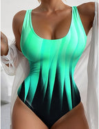 One Piece Swimsuit Slimming Colorblock Monokini Briefs Tummy Control High Waist Slim Backless Vacation Ombre Graphic U Neck Sleeveless Bathing Suits