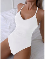 Swimwear One Piece Monokini Swimsuit Tummy Control High Waist Slim Backless Vacation Beach Wear Color Scoop Neck Sleeveless Bathing Suits