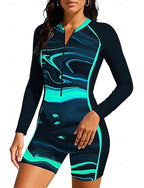 Rash Guard Dive Skin Suit Bathing Suit Swimsuit Set Abstract Zip Up Removable Pad Front Zip Uv Sun Protection Upf50+ Ultra Light (ul) Long Sleeve Swimwear Sun Shirt Surfing Beach Water Sports