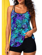 Regular Rash Guard Print Swimsuit Tankini Swimsuits Tropical Color-blocking 2 Piece Removable Pad Boyleg Uv Sun Protection Upf50+ Elastic Sleeveless Surfing Canoeing Water Sports