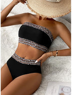 Swimwear Bikini 2 Piece Cheeky Swimsuit Slim Backless Vacation Beach Wear Color Leopard Strapless Sleeveless Bathing Suits