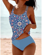 Swimwear Tankini 2 Piece Cheeky Swimsuit Tummy Control High Waist Slim Backless Vacation Beach Wear U Neck Sleeveless Bathing Suits