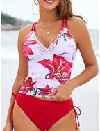 Swimwear Tankini 2 Piece Cheeky Swimsuit Tummy Control High Waist Slim Backless Vacation Beach Wear V Neck Sleeveless Bathing Suits