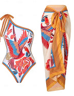 Swimwear One Piece 2 Piece Monokini Skirt Swimsuit Tummy Control High Waist Slim Backless Vacation Tropical Graphic Asymmetric Neck Sleeveless Bathing Suits