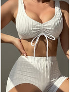 Swimwear Bikini 2 Piece Shorts Swimsuit Slim Backless Vacation Beach Wear Color V Neck Sleeveless Bathing Suits