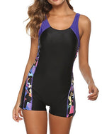 Athletic Swimwear One Piece Swimsuit Racerback Boyleg Brief Leg Swimsuit Surfing Racing Athletic Patchwork Swimwear Chlorine Resistance Quick Dry Lightweight Terylene Beach Wear