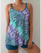 Tankini 2 Piece Swimsuit High Waist Backless Vacation Beach Wear Ombre Graphic U Neck Sleeveless Bathing Suits