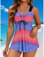 Swimwear Tankini 2 Piece Briefs Swimsuit Tummy Control High Waist Slim Backless Vacation Beach Wear Graphic V Neck Sleeveless Bathing Suits