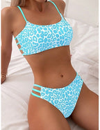 Bikini 2 Piece Swimsuit Leopard Cheeky Backless Slim Vacation Beach Wear Scoop Neck Sleeveless Bathing Suits