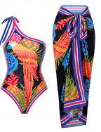 Swimwear One Piece 2 Piece Monokini Skirt Swimsuit Tummy Control High Waist Slim Backless Vacation Tropical Graphic Asymmetric Neck Sleeveless Bathing Suits