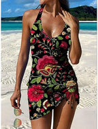 Swimwear Tankini Skirt Swimsuit Vacation Graphic V Neck Sleeveless Bathing Suits