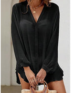 Mini Dress White Dress Beach Dress Black Dress Cover Up Classic Daily Outdoor Beach Loose Fit Plain Long Sleeve V Neck Black White Summer Spring