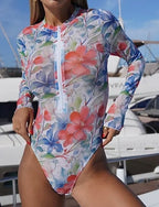 Bathing Suit One Piece Swimsuits Graphic Zip Up Uv Protection Long Sleeve Swimwear Surfing Beach Vacation Spring