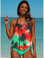 Swimwear Tankini 2 Piece Briefs Swimsuit Backless Vacation Beach Wear Ombre Graphic Halter Neck Sleeveless Bathing Suits