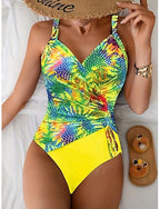 One Piece Swimsuit Slimming Ruched Colorblock Monokini Tummy Control High Waist Slim Backless Vacation Beach Wear Ombre V Neck Sleeveless Bathing Suits