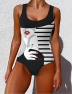 One Piece Swimsuit Slimming Monokini Briefs Tummy Control High Waist Slim Backless Vacation Ombre Graphic U Neck Sleeveless Bathing Suits